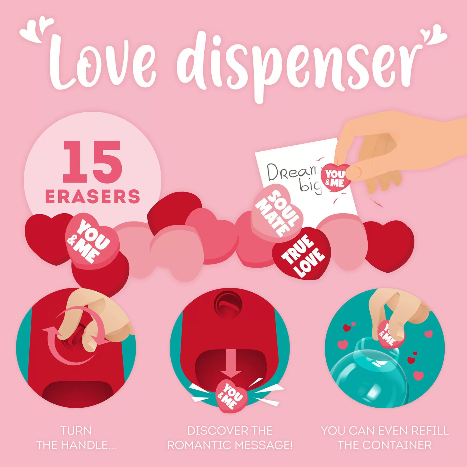 Legami Milano Radiergummis Und Korrekturroller^Mini-Radiergummispender - Love Dispenser